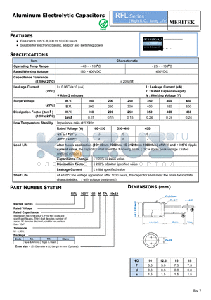 RFL160V101MTA16X25 datasheet - Aluminum Electrolytic Capacitors