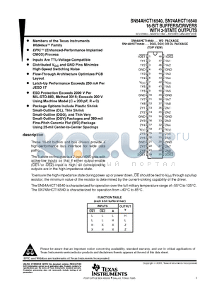 SN74AHCT16540DGG datasheet - 16-BIT BUFFERS/DRIVERS WITH 3-STATE OUTPUTS