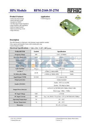 RFM-2160-35-27M datasheet - HPA Module