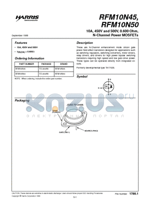 RFM10N45 datasheet - 10A, 450V and 500V, 0.600 Ohm, N-Channel Power MOSFETs