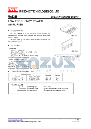 UA8229 datasheet - LOW FREQUENCY POWER AMPLIFIER