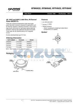 RFM4N40 datasheet - 4A, 350V and 400V, 2.000 Ohm, N-Channel Power MOSFETs