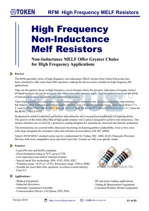 RFM73100RDC3T datasheet - RFM High Frequency MELF Resistors