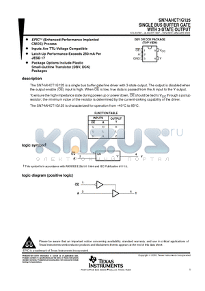 SN74AHCT1G125DCK datasheet - SINGLE BUS BUFFER GATE WITH 3-STATE OUTPUT