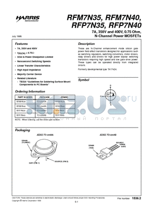 RFM7N35 datasheet - 7A, 350V and 400V, 0.75 Ohm, N-Channel Power MOSFETs