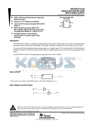 SN74AHCT1G126DCK datasheet - SINGLE BUS BUFFER GATE WITH 3-STATE OUTPUT