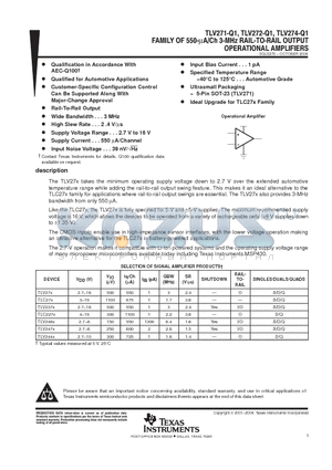 TLV246X datasheet - FAMILY OF 500-UA/CH 3-MHZ RAIL-TO-RAIL OUTPUT OPERATIONAL AMPLIFIERS