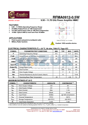 RFMA0912-0.5W datasheet - 9.50 - 11.70 GHz Power Amplifier MMIC