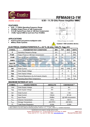 RFMA0912-1W datasheet - 9.50 - 11.70 GHz Power Amplifier MMIC