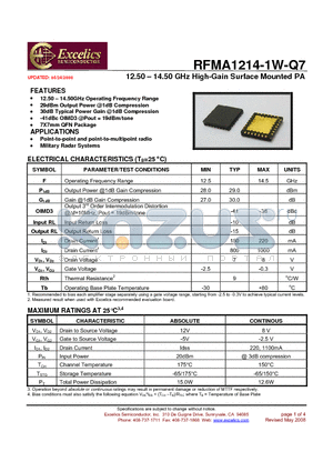 RFMA1214-1W-Q7 datasheet - 12.50 - 14.50 GHz High-Gain Surface Mounted PA