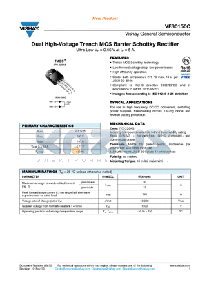 VF30150C-M3-4W datasheet - Dual High-Voltage Trench MOS Barrier Schottky Rectifier