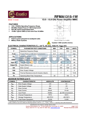 RFMA1315-1W datasheet - 13.0 - 15.0 GHz Power Amplifier MMIC