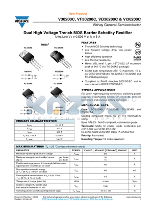 VF30200C-E3-4W datasheet - Dual High-Voltage Trench MOS Barrier Schottky Rectifier