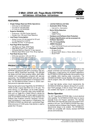 SST29EF010-150-4C-WH datasheet - 2 Mbit (256K x8) Page-Mode EEPROM