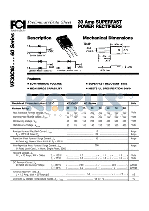 VF30C60 datasheet - 30 Amp SUPERFAST POWER RECTIFIERS Mechanical Dimensions
