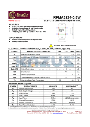 RFMA2124-0.5W datasheet - 21.2 - 23.6 GHz Power Amplifier MMIC