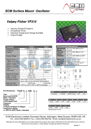 VF315PH6.0MA datasheet - ECM Surface Mount Oscillator