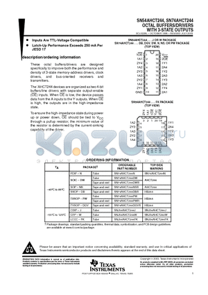 SN74AHCT244DBLE datasheet - OCTAL BUFFERS/DRIVERS WITH 3-STATE OUTPUTS
