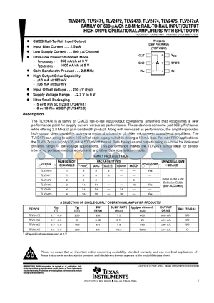 TLV2470IDBVRG4 datasheet - FAMILY OF 600-mA/Ch 2.8-MHz RAIL-TO-RAIL INPUT/OUTPUT HIGH-DRIVE OPERATIONAL AMPLIFIERS WITH SHUTDOWN