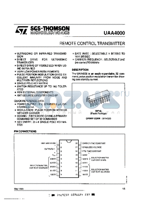 UAA4000 datasheet - REMOTE CONTRPL TRANSMITTER