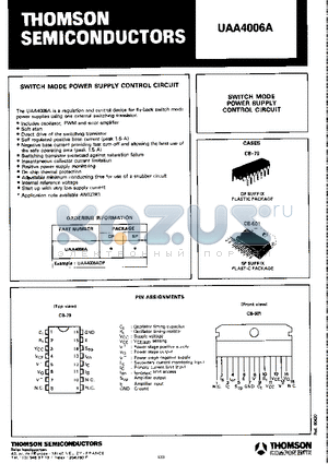 UAA4006ASP datasheet - SWITCH MODE POWER SUPPLY CONTROL CIRCUIT