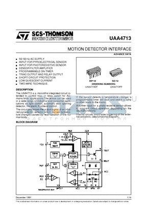 UAA4713DP datasheet - MOTION DETECTOR INTERFACE