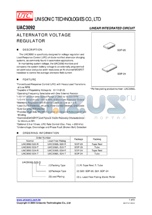 UAC3092-S20-R datasheet - ALTERNATOR VOLTAGE REGULATOR