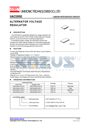 UAC33092 datasheet - ALTERNATOR VOLTAGE REGULATOR