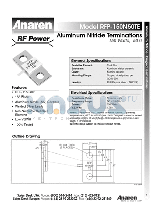 RFP-150N50TE datasheet - Aluminum Nitride Terminations