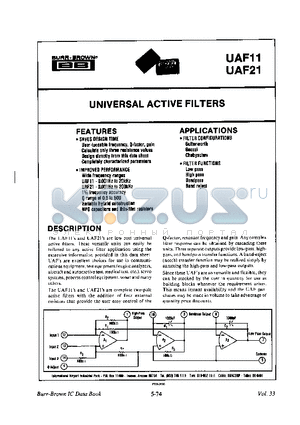 UAF11 datasheet - UNIVERSAL ACTIVE FILTERS