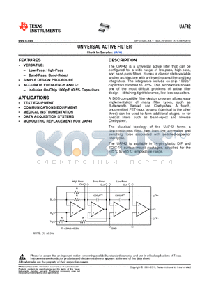 UAF42AU datasheet - UNIVERSAL ACTIVE FILTER