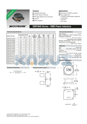 SDR1045-4R5M datasheet - SMD Power Inductors