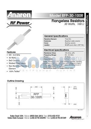 RFP-30-100R datasheet - Flangeless Resistors