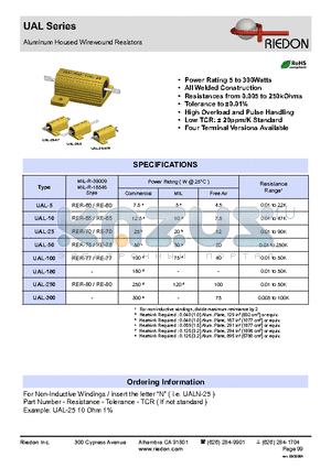 UAL-5 datasheet - Aluminum Housed Wirewound Resistors