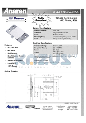 RFP-800-50T-S datasheet - Flanged Termination