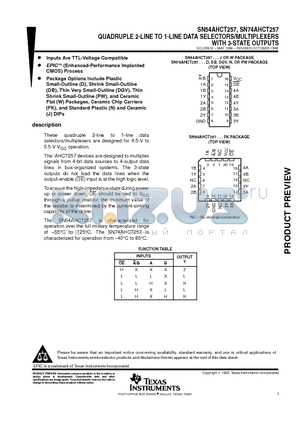 SN74AHCT257D datasheet - QUADRUPLE 2-LINE TO 1-LINE DATA SELECTORS/MULTIPLEXERS WITH 3-STATE OUTPUTS