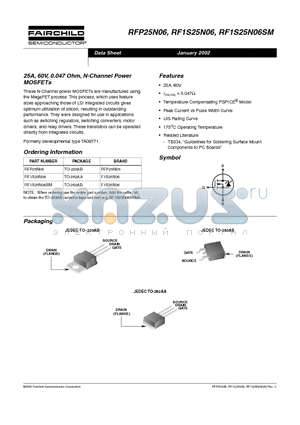RFP25N06 datasheet - 25A, 60V, 0.047 Ohm, N-Channel Power MOSFETs