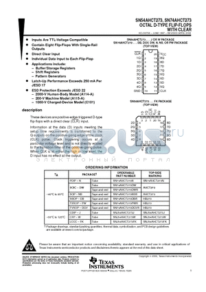 SN74AHCT273DWE4 datasheet - OCTAL D-TYPE FLIP-FLOPS WITH CLEAR