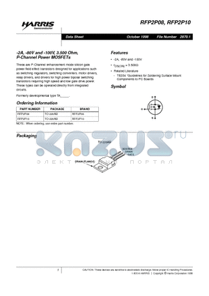 RFP2P08 datasheet - -2A, -80V and -100V, 3.500 Ohm, P-Channel Power MOSFETs