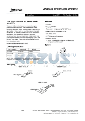 RFP3055 datasheet - 12A, 60V, 0.150 Ohm, N-Channel Power MOSFETs