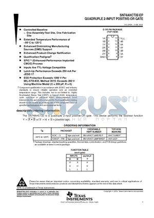 SN74AHCT32-EP datasheet - QUADRUPLE 2-INPUT POSITIVE-OR GATE