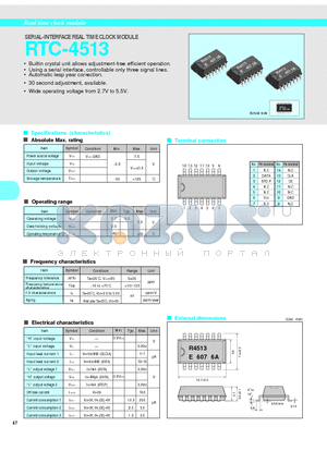RTC-4513 datasheet - Real time clock module(SERIAL-INTERFACE REAL TIME CLOCK MODULE)