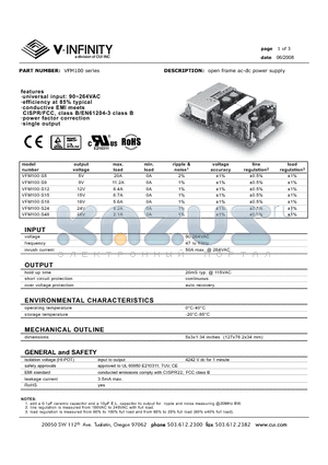 VFM100 datasheet - open frame ac-dc power supply