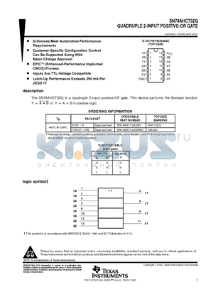 SN74AHCT32QPWRG4 datasheet - QUADRUPLE 2-INPUT POSITIVE-OR GATE