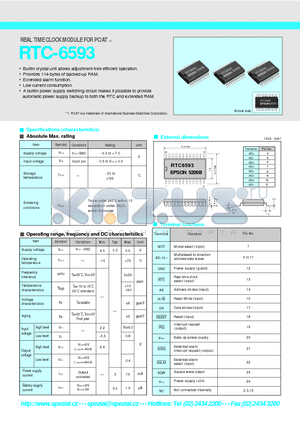 RTC-6593 datasheet - REAL TIME CLOCK MODULE FOR PC/AT