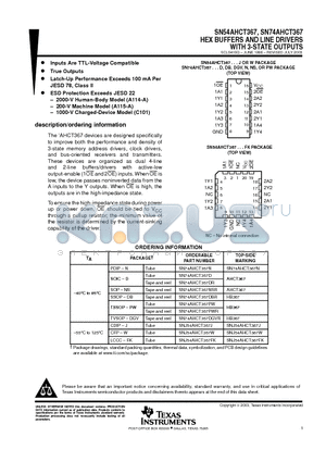 SN74AHCT367D datasheet - HEX BUFFERS AND LINE DRIVERS WITH 3-STATE OUTPUTS