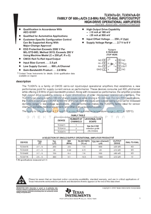 TLV2472QDGNRQ1 datasheet - FAMILY OF 600-uA.CH 2.8-HHz RAIL-TO-RAIL INPUT-OUTPUT HIGH-DRIVE OPERATIONAL AMPLIFIERS