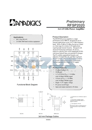 RFSP2020 datasheet - 2.4-2.5 GHz Power Amplifier