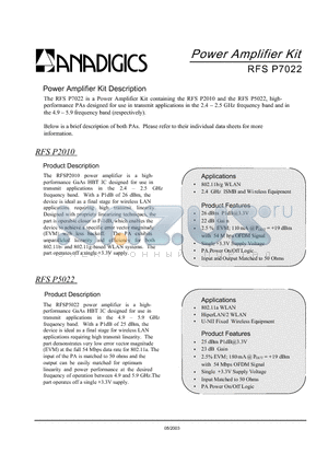 RFSP7022 datasheet - Power Amplifier Kit
