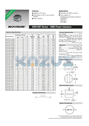 SDR1307-2R7ML datasheet - SMD Power Inductors